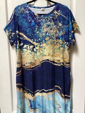 Pixie Lady blue and gold maxi dress, size XL